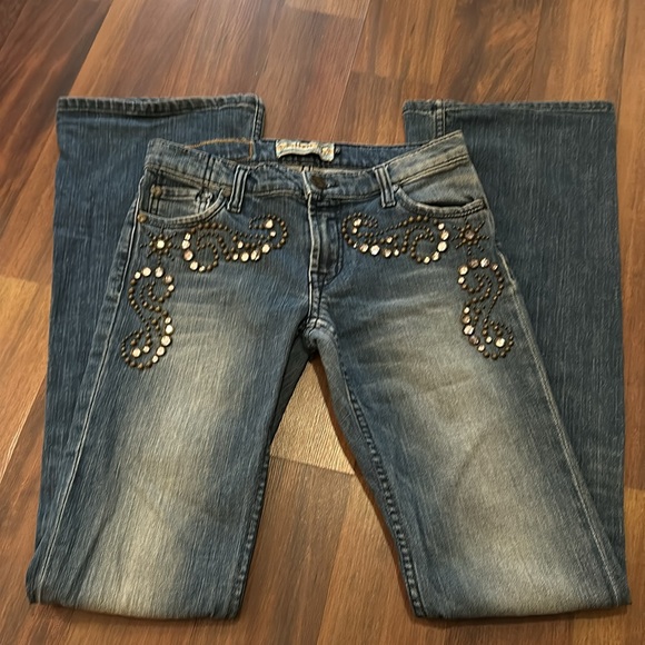 Vintage Allen B. Allen Schwartz Faded Embellished Flare Bell Bottom Jean size 26 - Picture 10 of 11